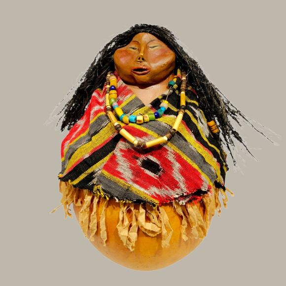 Signed Gourd Sculpture Kachina Sculpture Native American 10" By Kim Skeen - Picture 4 of 9